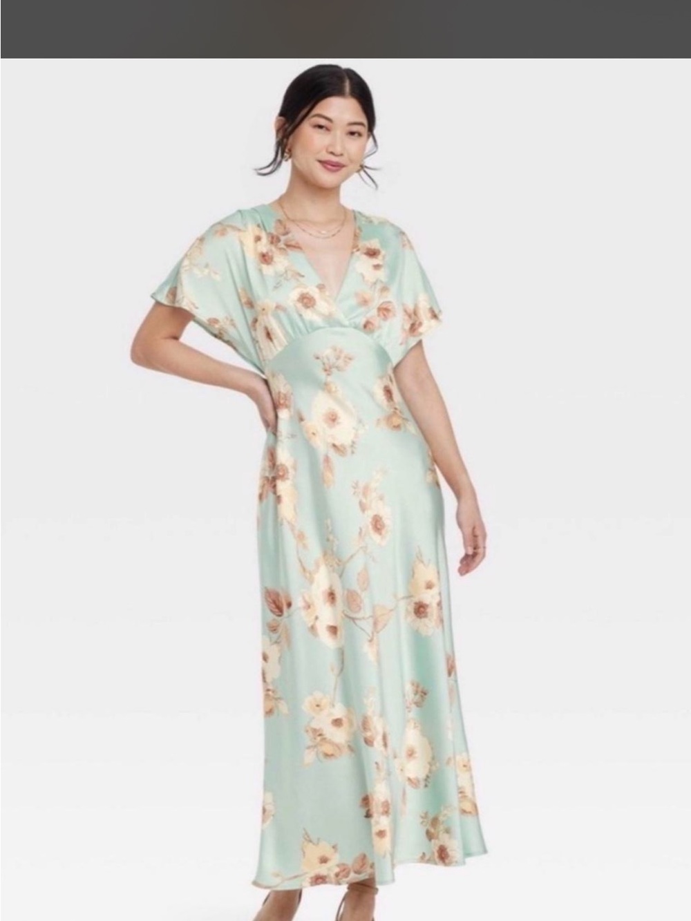 a new day Mint Floral V-Neck Maxi Dress